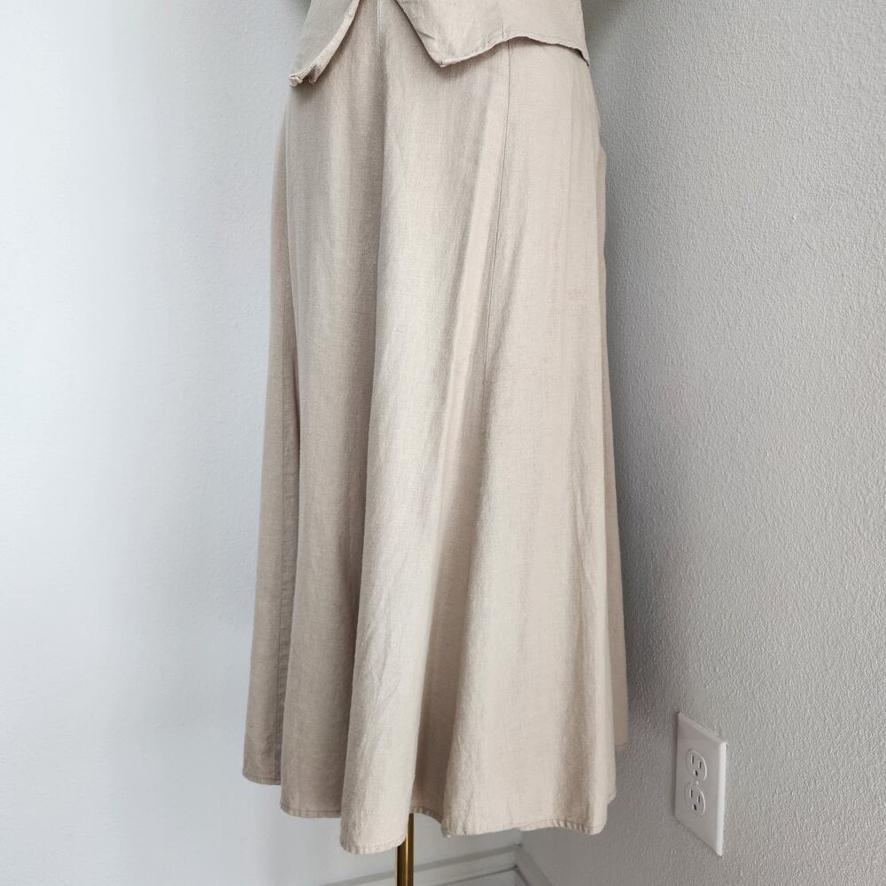 Vintage 90s Linen Blend Two Piece Skirt Set Collared Button Down Top Prairie L - Picture 3 of 14
